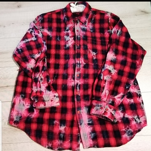 Lucky Brand Black/Red Plaid Fade Button Down SZ L - Picture 9 of 9